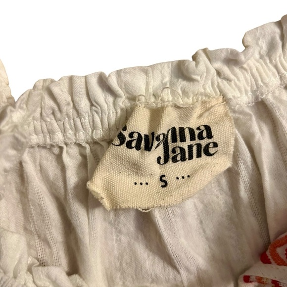 Savanna Jane Off Shoulder Floral Embroidered Top Sz S Cotton Short Sleeve Blouse - Picture 2 of 8